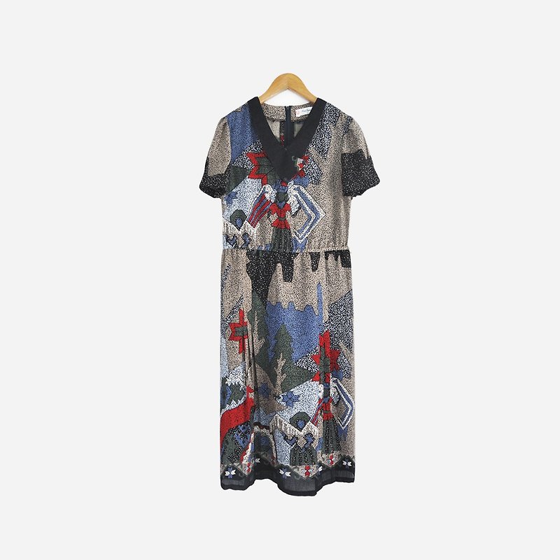 Dislocation ancient vintage / print geometric totem dress no.702 - One Piece Dresses - Polyester Blue