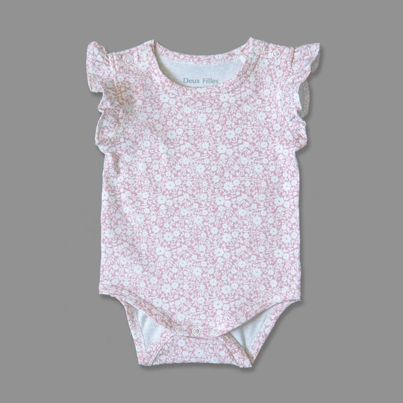 【Deux Filles Organic Cotton】Baby Short Sleeve Shoulder Onesies/ Newborn Jumpsuit - Pink Flower - Onesies - Cotton & Hemp 