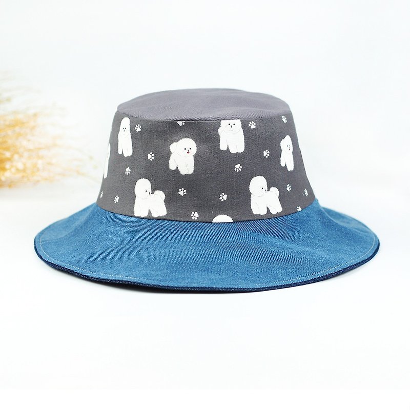 Handmade double-sided bucket hat - หมวก - ผ้าฝ้าย/ผ้าลินิน สีเทา