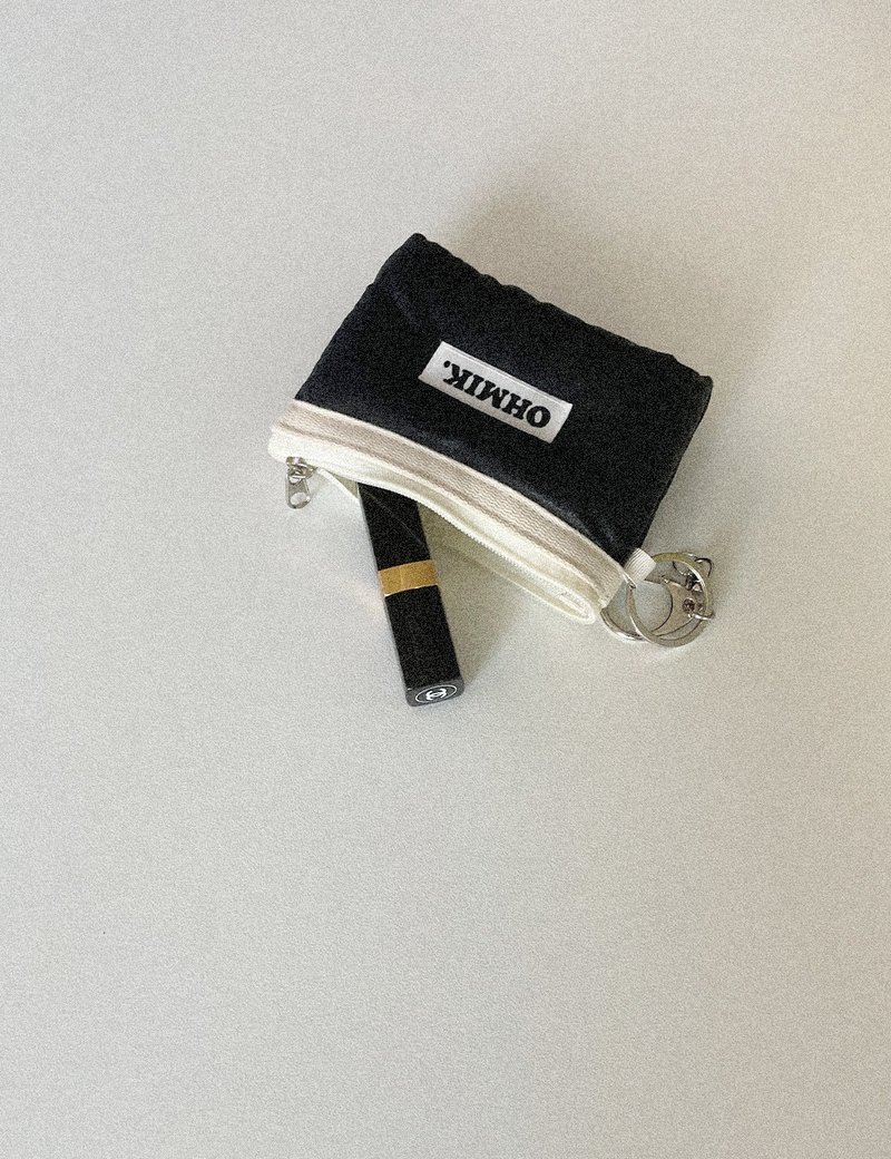 Padded Pouch Keyring 005 Midnight Black - กระเป๋าใส่เหรียญ - ผ้าฝ้าย/ผ้าลินิน สีดำ