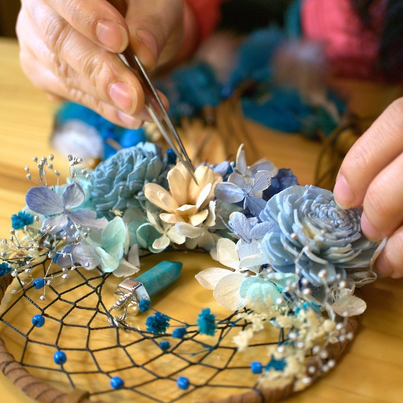 [DIY Material Pack] Preserved Flower Dream Catcher DIY Material Pack + Online Teaching - Plants & Floral Arrangement - Plants & Flowers Blue