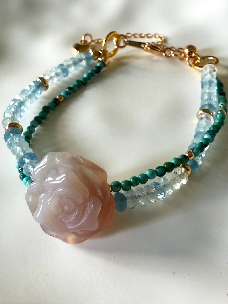 玫瑰|水晶手鍊|客製化|緋紅瑪瑙|綠松石|海藍寶 - 手鍊/手環 - 水晶 