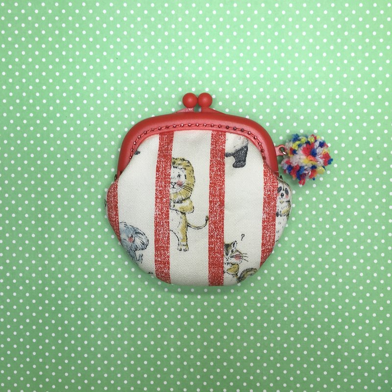 Animals hiding from peeks, red gold coin purse / earphone bag - Coin Purses - Cotton & Hemp Red
