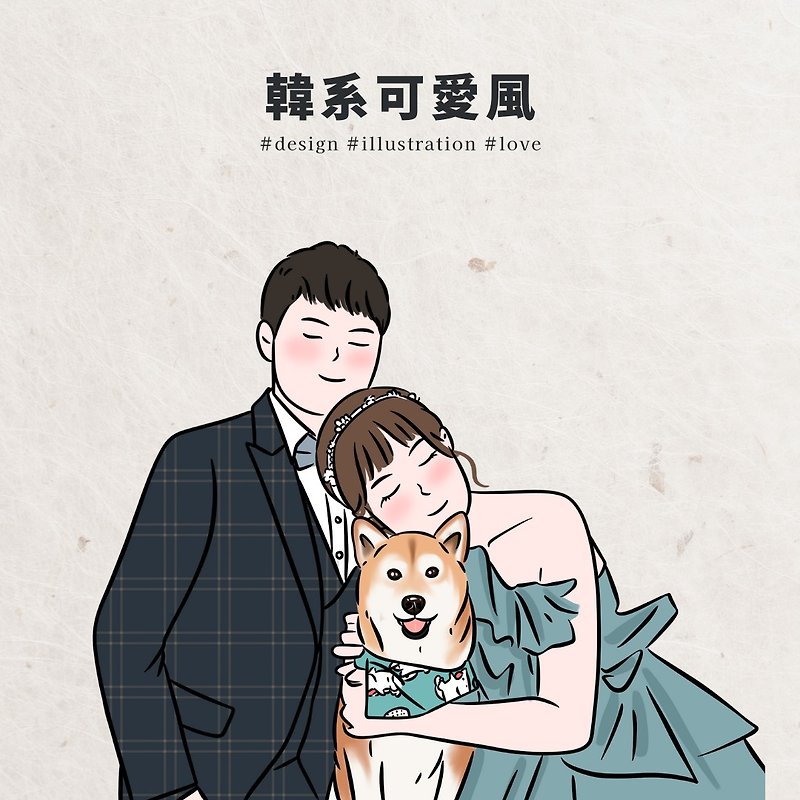 Printable face painting Korean cute portrait painting custom gift illustration Valentine's Day pet couple - ภาพวาดบุคคล - วัสดุอื่นๆ สีใส