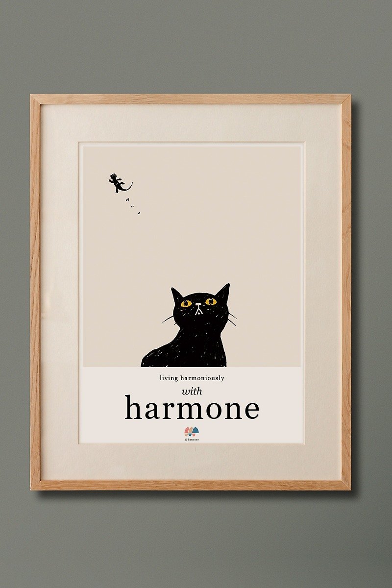 猫とヤモリのイラストポスター - ポスター・絵 - 紙 