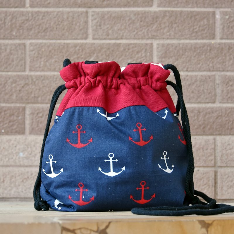 Three-in-one shoulder/cross-body/portable bucket bag~ Anchor (A51) - Messenger Bags & Sling Bags - Cotton & Hemp Blue