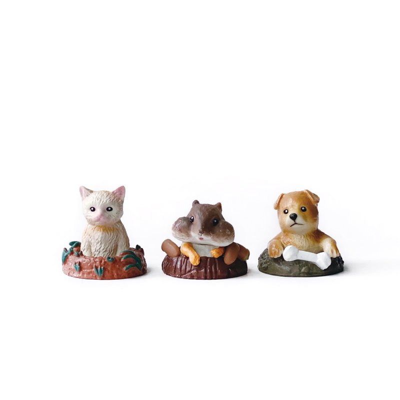 (In stock) Potted plant decoration three-piece set of small animals drilled out of the ground Dog/Cat/Squirrel Micro Landscape Decoration - ของวางตกแต่ง - เรซิน สีนำ้ตาล