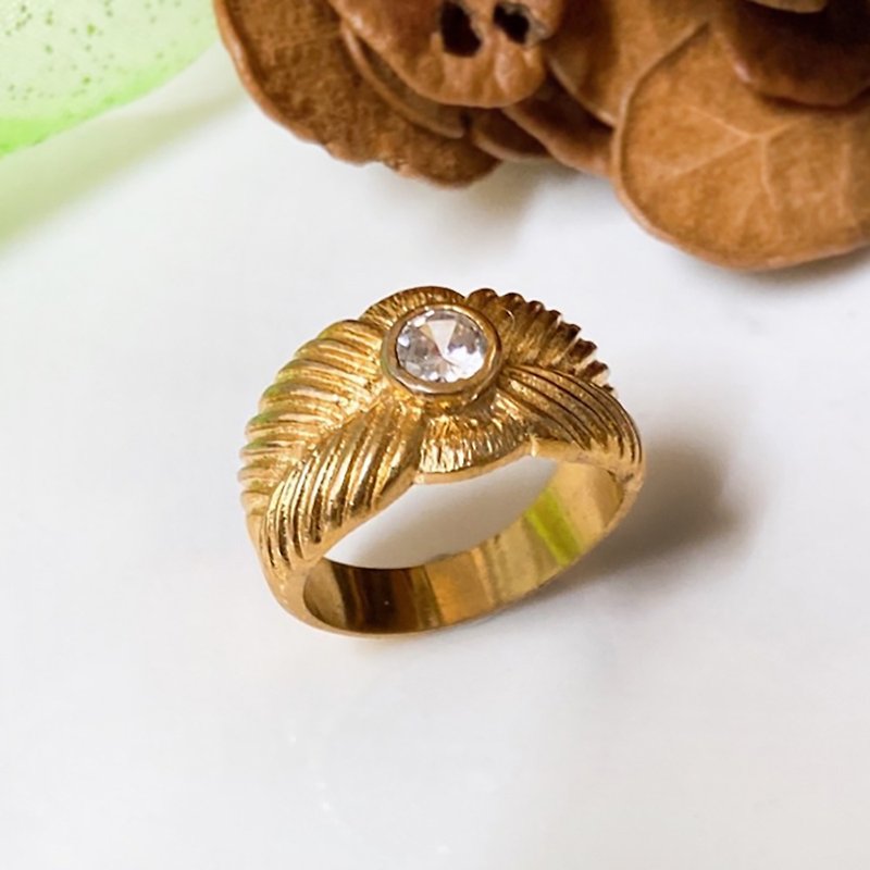 [Western Antique Jewelry] 12 Exquisite Pattern Flowers and Grass Pull Line Stacked Stone Solitaire Ring - General Rings - Precious Metals Gold