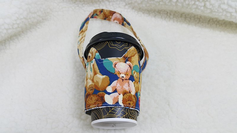 Bear Cub Cat Ears Take Away Eco-friendly Beverage Cup Holder Bag/Double-sided Available - ถุงใส่กระติกนำ้ - ผ้าฝ้าย/ผ้าลินิน หลากหลายสี