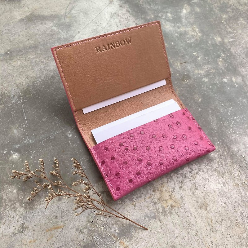 名片夾 卡片夾 客製化訂製 粉紅鴕鳥紋客製化禮物 - 卡片套/卡片盒 - 真皮 
