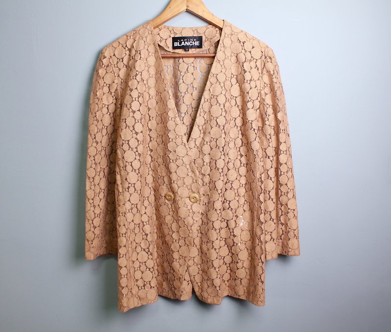 FOAK vintage LAPINE BLANCHE nude color dot hollow jacket - เสื้อแจ็คเก็ต - ผ้าฝ้าย/ผ้าลินิน 