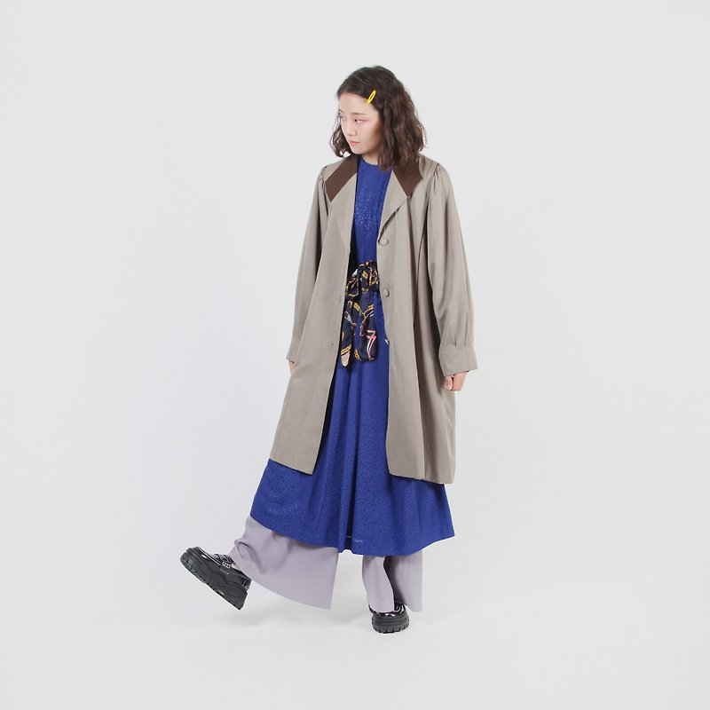 [Egg plant ancient] Tokyo express spell color collar loose vintage windbreaker - Women's Blazers & Trench Coats - Polyester 