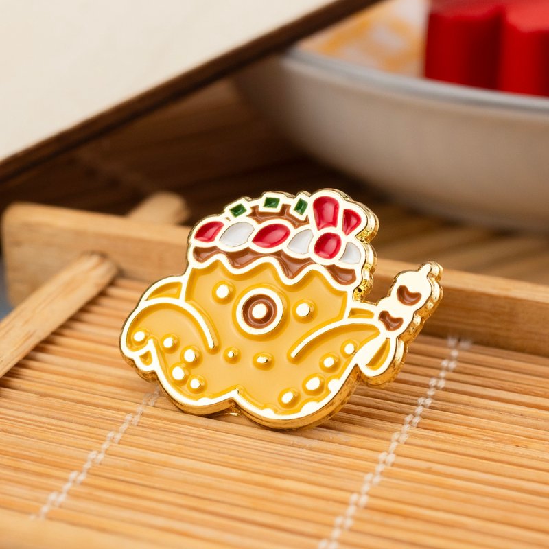 TakoChef Enamel Pin — Takoyaki Enamel Pin | Cute food illustrations | - Brooches - Other Metals Orange