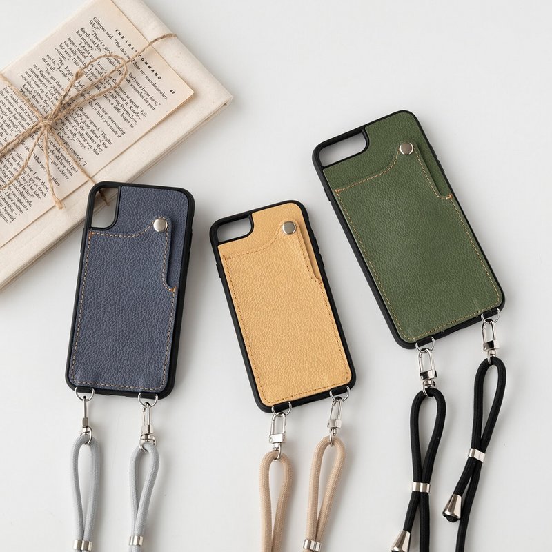 iPhone限定 HMストラップ付 リアケース 【 カードポケット シュリンクレザー 】 姫路レザー ショルダーストラップ JS07K - 手機殼/手機套 - 真皮 多色