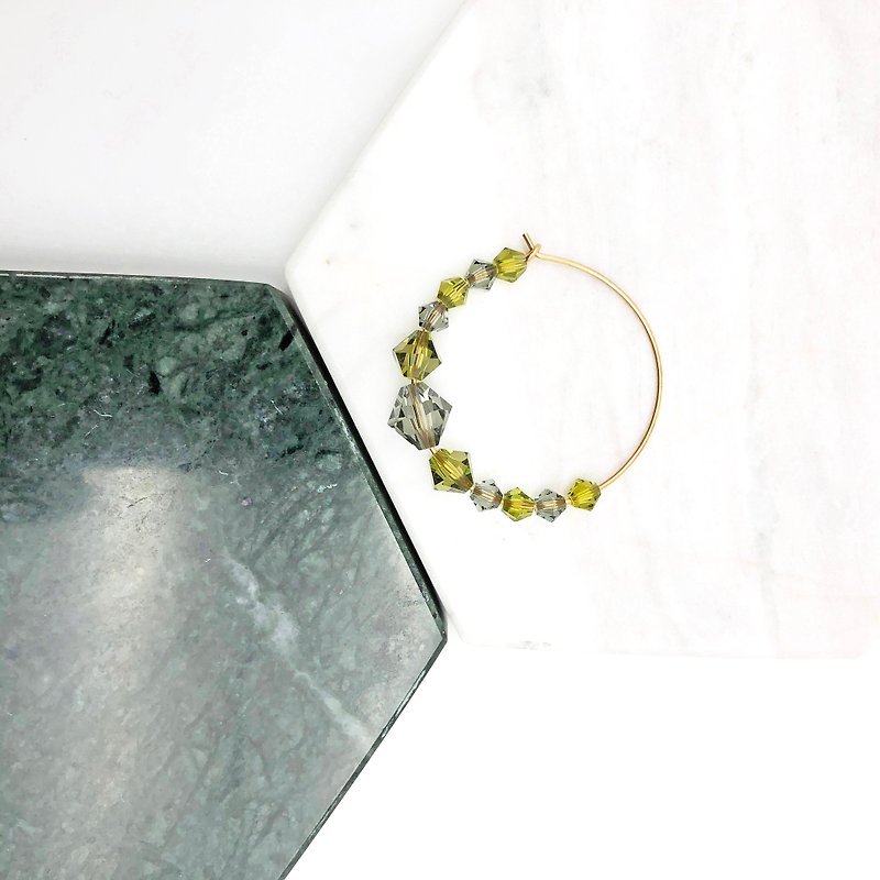 施華洛水晶925純銀耳環 圓圈 灰色 綠色 聖誕節禮物 - 耳環/耳夾 - 水晶 綠色