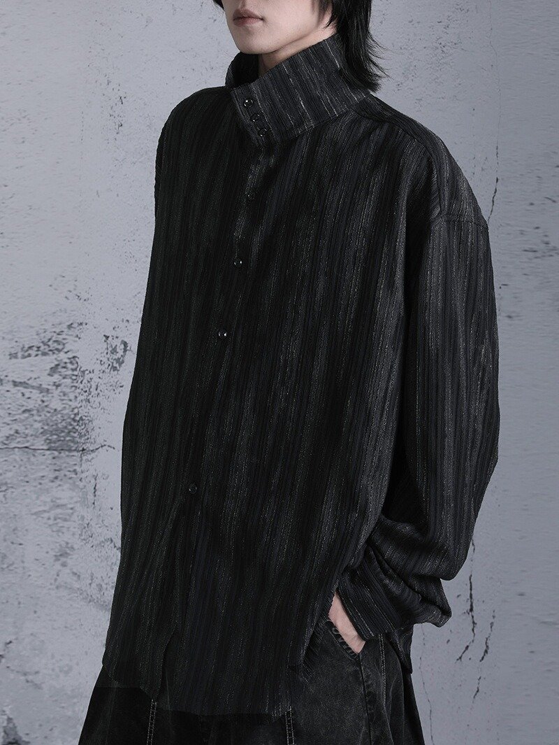 Vintage Unisex Black Turtleneck Long Sleeve Shirt - เสื้อเชิ้ตผู้ชาย - ผ้าฝ้าย/ผ้าลินิน 