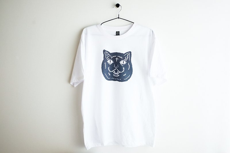 BLACK CAT illustration printing short-sleeved unisex cotton t-shirt - Men's T-Shirts & Tops - Cotton & Hemp White