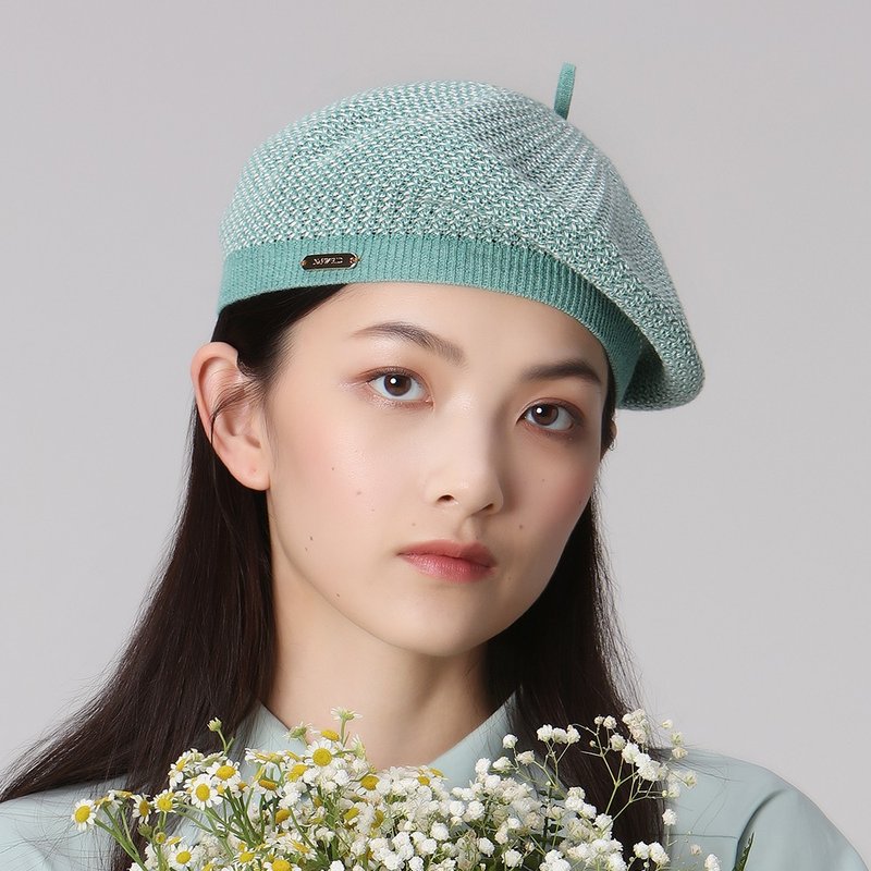【ISW】細針針織貝雷帽- 蒂芙尼綠 - 帽子 - 棉．麻 白色
