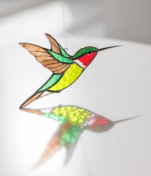 Vinplus Sunflower Hummingbirds Stained Glass Window Hangings Tiffany Glass  Suncatchers Window Panel for Parents Gifts 