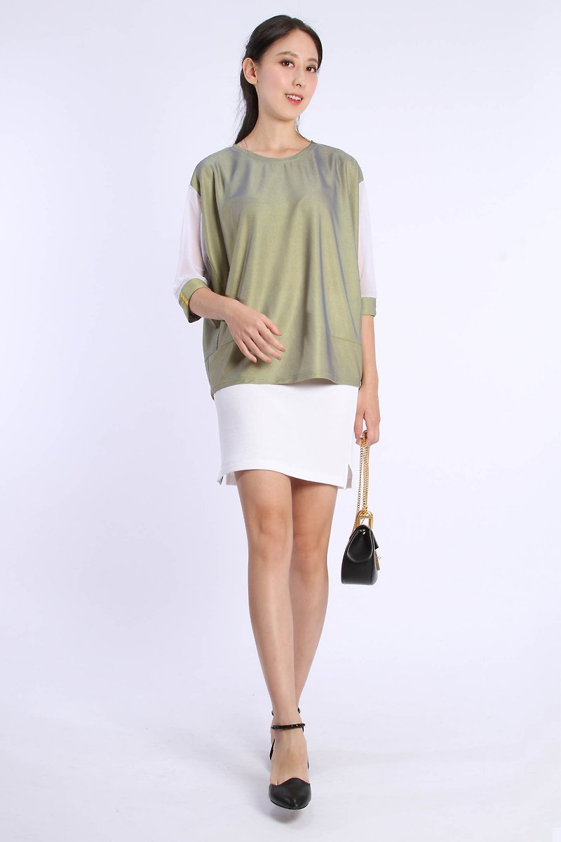 Sleeve hem caught off suction - Women's Tops - Polyester Green