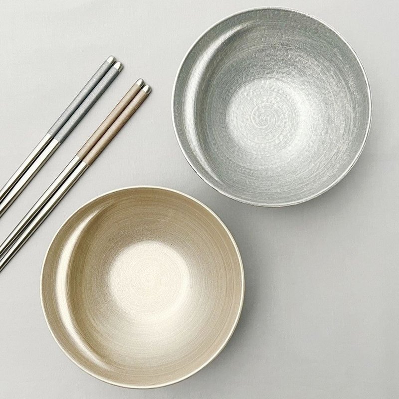 Cacomi Series Gold and Silver Couple Bowls & Chopsticks Set of 4 - ถ้วยชาม - เครื่องลายคราม สีทอง