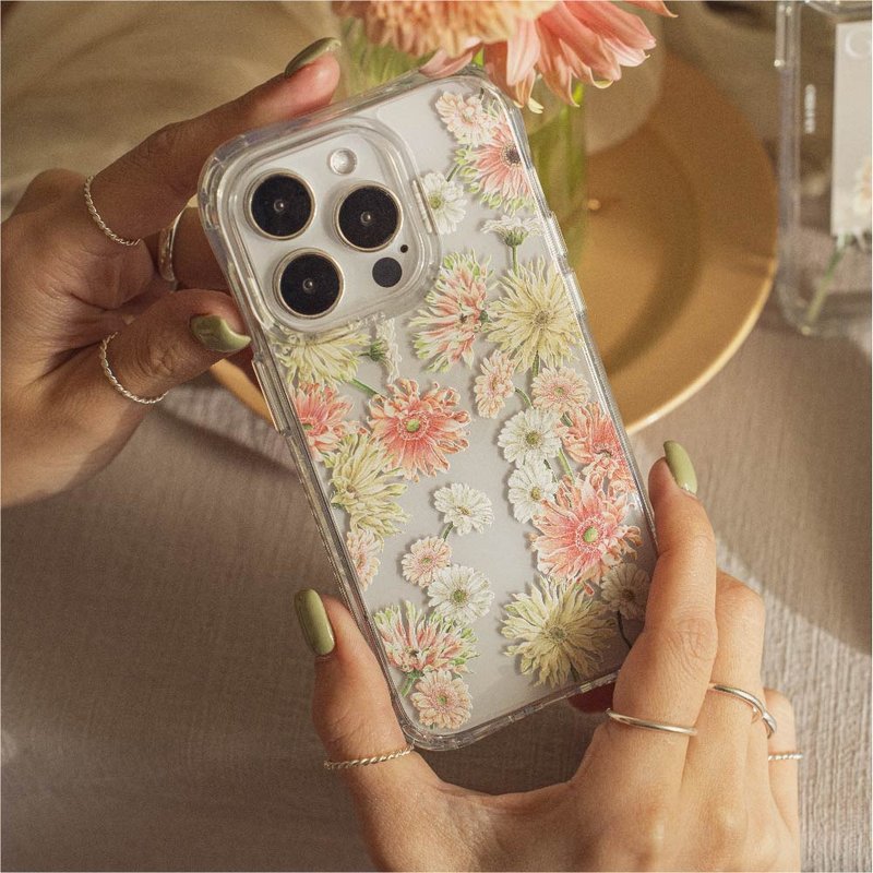 Wave Flower Art Warm Yang Curling Chrysanthemum - Broken Flower Anti-Yellow and Anti-fall MagSafe iPhone Case - Phone Cases - Plastic Transparent