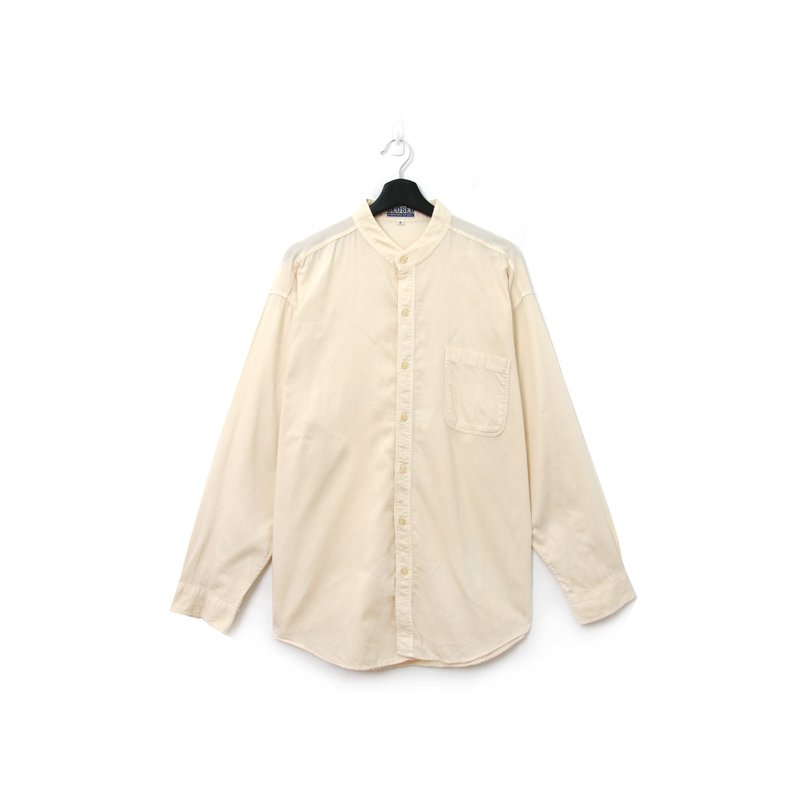 Back to Green- Long-sleeved middle-collar shirt beige vintage shirt - Men's Shirts - Cotton & Hemp 