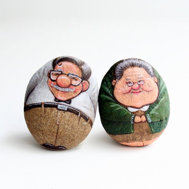 The Couple Grandparents Stone painting. - Other - Waterproof Material Multicolor