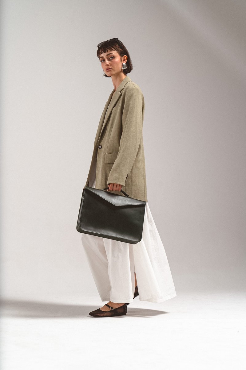 皮质公文包 - 公事包 - 真皮 綠色