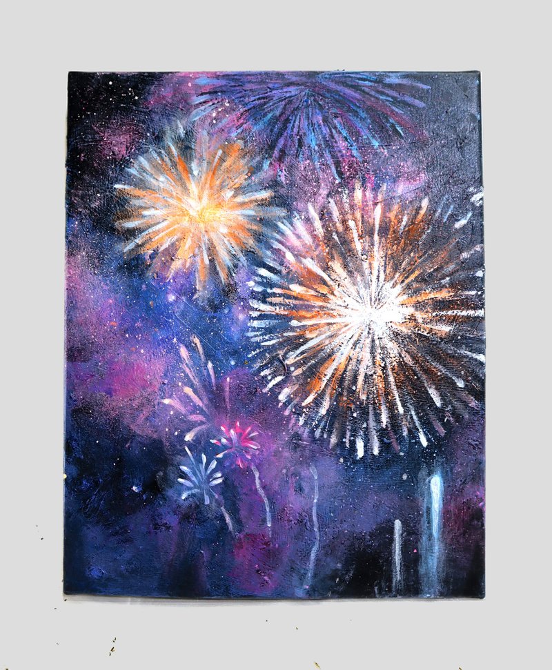 Summer Fireworks- Acrylic Painting - วาดภาพ/ศิลปะการเขียน - วัสดุอื่นๆ 