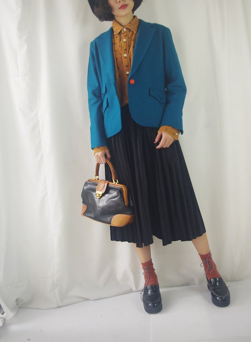 Treasure hunt vintage - vintage turquoise Slim suit jacket - Women's Blazers & Trench Coats - Wool Blue
