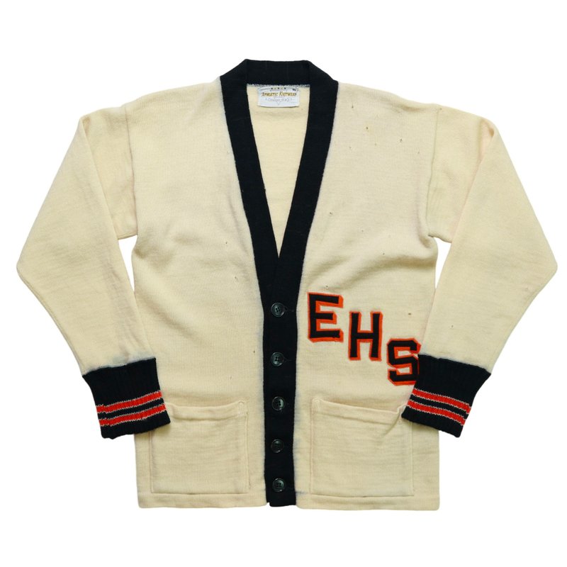70s Letterman Sweater Patch EHS Cardigan - 女毛衣/針織衫 - 羊毛 白色