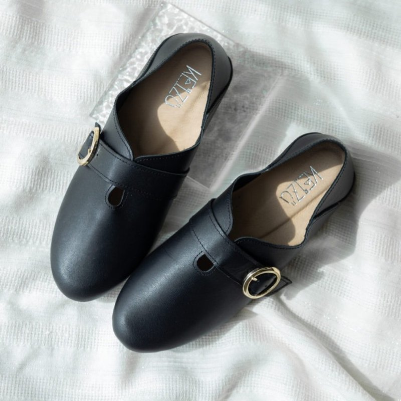 Yuguang super soft devil felt lambskin doll shoes second generation | black | Taiwan genuine leather handmade shoes MIT - รองเท้าบัลเลต์ - หนังแท้ สีดำ