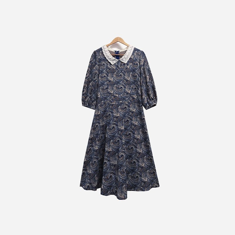 Dislocated vintage / Lace collar dress no.382 vintage - One Piece Dresses - Polyester Blue