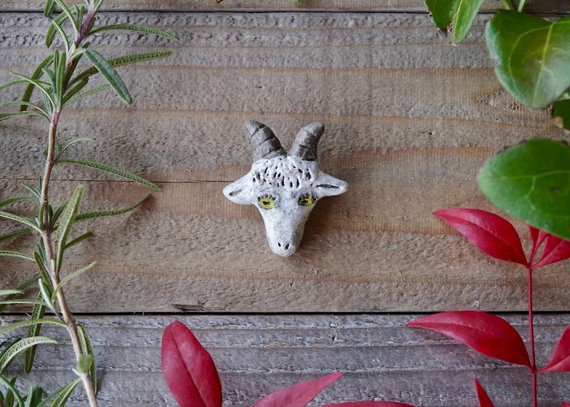 little goat broach - Brooches - Pottery Brown