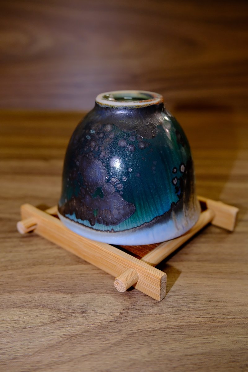 柴燒茶杯 - 落灰墨竹綠結晶杯 - 陶藝/玻璃 - 陶 綠色