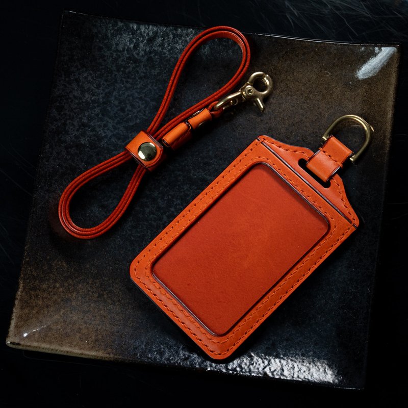 Orange straight ID card holder Easy Card identification card ID card holder Hermès Orange - ที่ใส่บัตรคล้องคอ - หนังแท้ สีส้ม