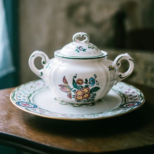 Villeroy&Boch磁器タイル・四季の風景画セット 木製フレーム付き イタリア製 ウォールミラー ホワイトリーフ 壁掛け鏡 38×48cm