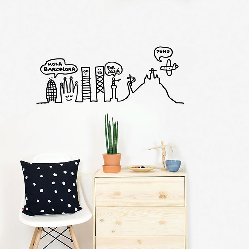 Spain Chispum Hand Painted Wall Sticker Barcelona Skyline - Wall Décor - Other Materials Black