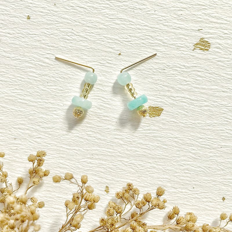 Today's 14K gold tianhe Stone earrings - ต่างหู - เครื่องประดับ สีน้ำเงิน