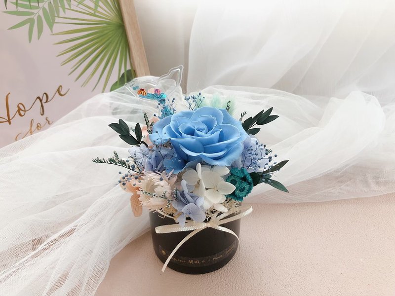 永生花 永生玫瑰花 乾燥花 開幕盆花 紀念日禮物 大理石紋 祝賀花 - 乾燥花/永生花 - 植物．花 藍色