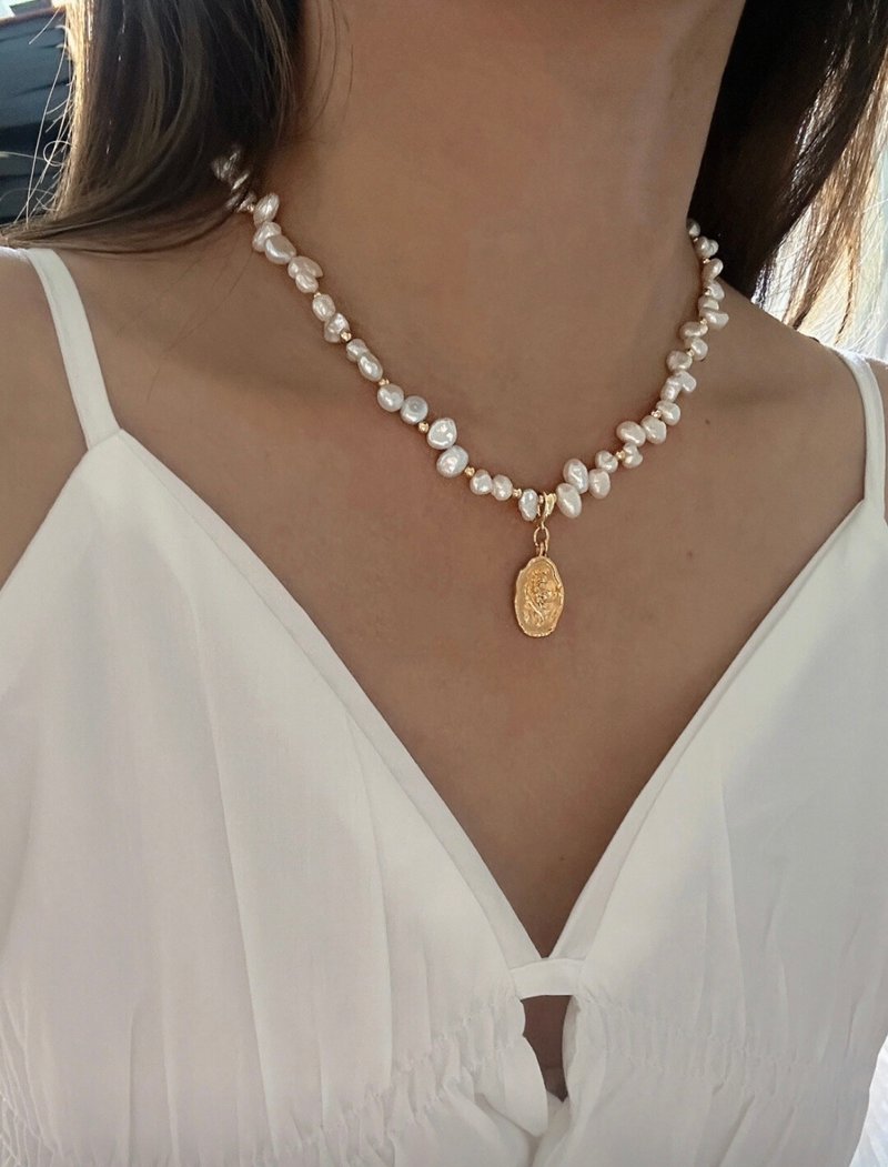 YuanPearl natural wild keshi baroque pearl design pearl necklace silver plated 18k gold necklace - สร้อยคอ - ไข่มุก ขาว