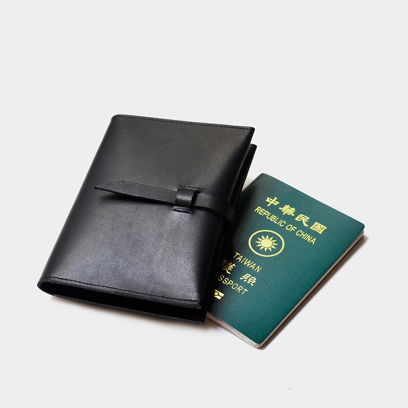 【黑手黨的入山證】植鞣牛皮護照套 黑色皮革護照夾 出國旅遊必備 - 護照套 - 真皮 黑色