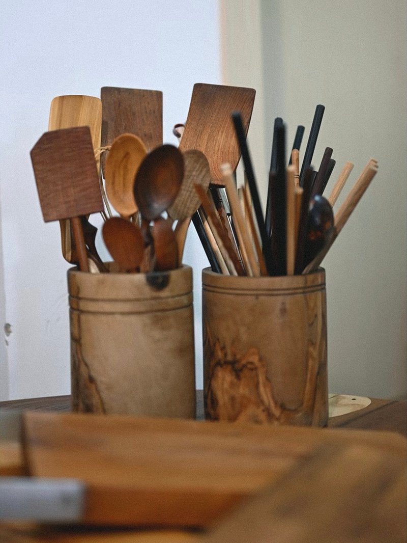 橄欖木廚具收納筒 料理工具立架・廚房檯面整理 - 廚具 - 木頭 