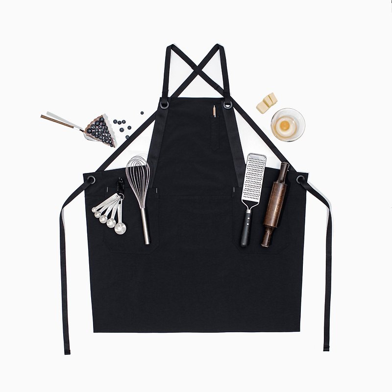 ADO X waterproof and stain-resistant minimalist work apron kaleidoscopic black by rin - ผ้ากันเปื้อน - เส้นใยสังเคราะห์ สีดำ