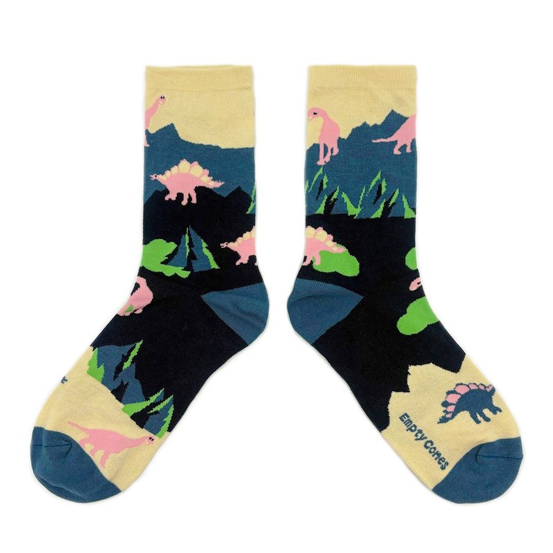 冰山恐龍 Iceland Dinosaur_ 米藍中筒襪 休閒襪 - 襪子 - 棉．麻 多色