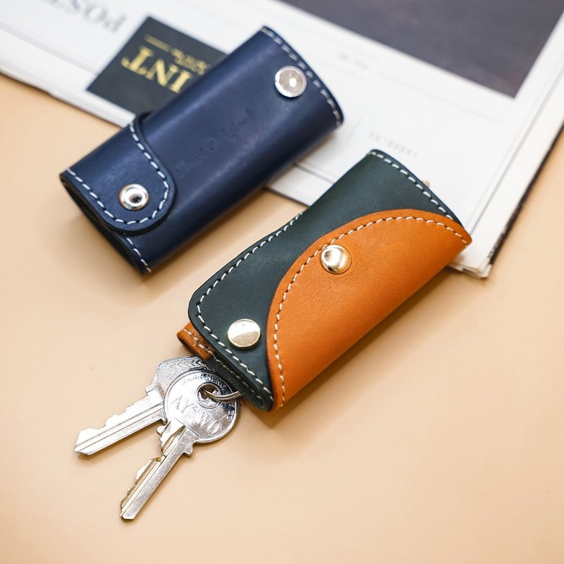 Solid color/contrast color double-sided key bag key storage bag key bag key ring - ที่ห้อยกุญแจ - หนังแท้ 