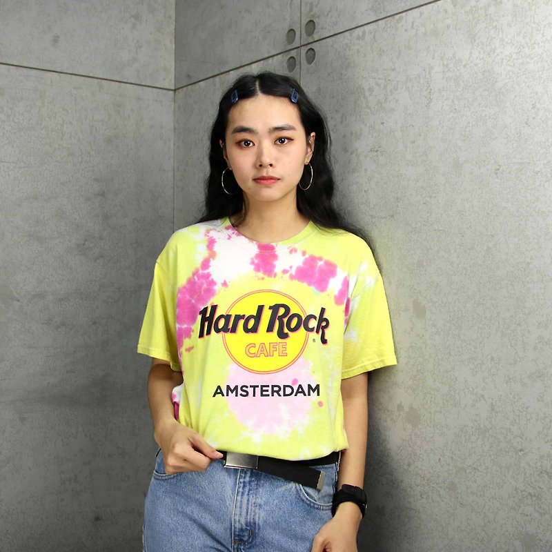 Tsubasa.Y 古著屋B17HardRock渲染粉黃Tee,古著 品牌T-shirt T恤 - 女裝 上衣 - 棉．麻 