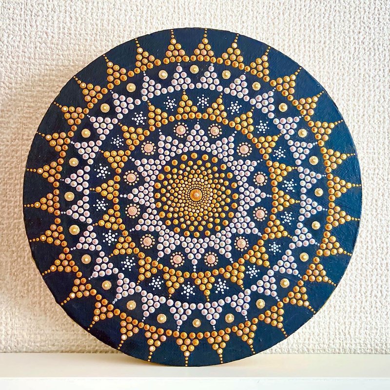 Dot Mandala Fireworks No.7 Gold Silver 20cm - โปสเตอร์ - ผ้าฝ้าย/ผ้าลินิน สีทอง