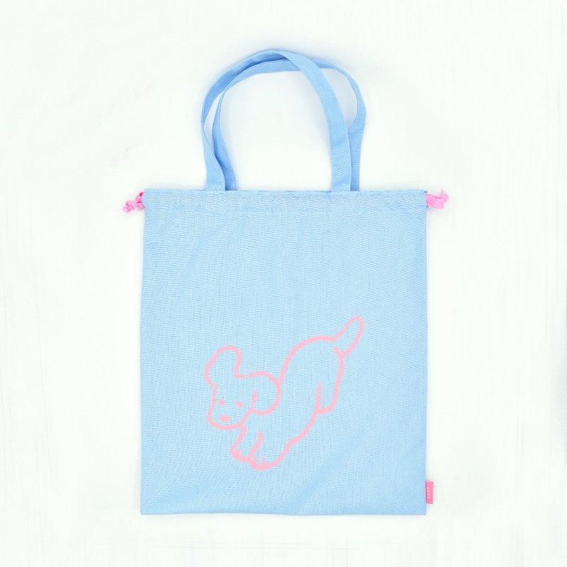 Drawstring Tote Bag Blue (Natsumi Teraoka) - Handbags & Totes - Cotton & Hemp 